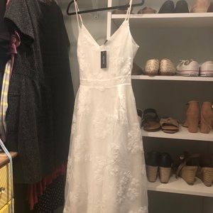 White Mesh and Lace Midi Dress